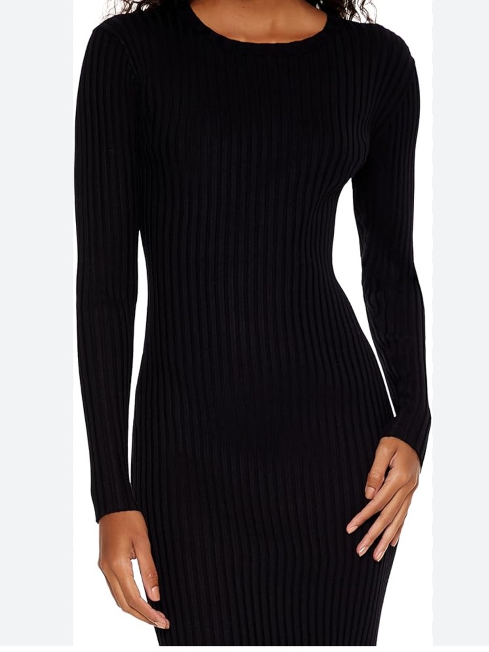 Forever 21 Black Ribbed Long Sleeve Bodycon Dress